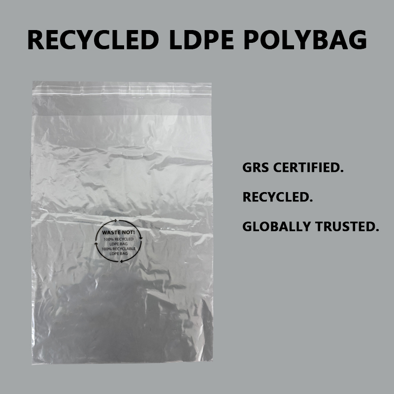 GRS प्रमाणित पुनर्नवीनीकरण LDPE पोली ब्यागहरू विश्वव्यापी ब्रान्डहरूको लागि दिगो प्याकेजिङ समर्थन गर्दछ