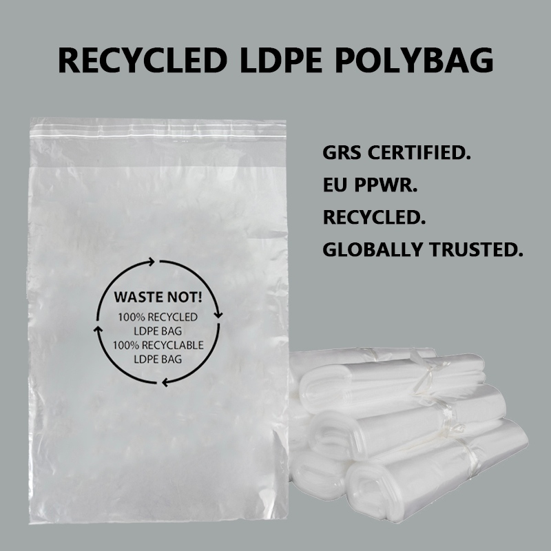 दिगो परिधान प्याकेजिङको लागि GRS प्रमाणित पुनर्नवीनीकरण LDPE प्याकेजिङ झोला
